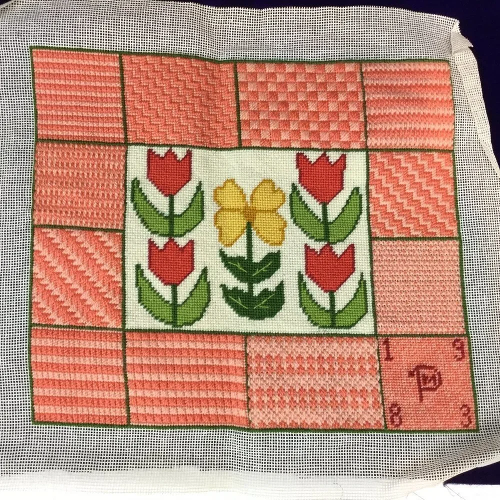 Vintage 1983 year Embroidery Flowers